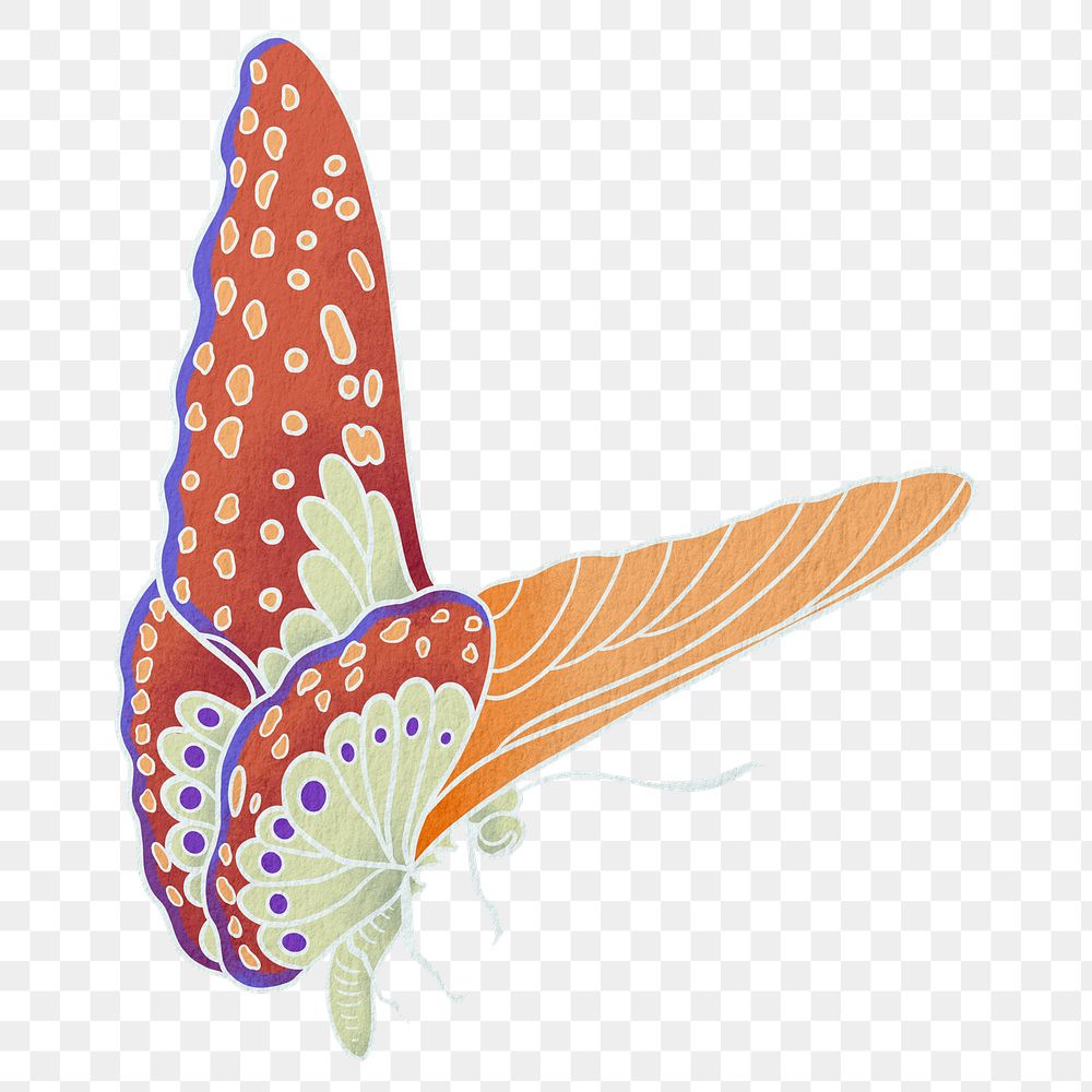 Orange vintage butterfly png sticker, insect illustration, transparent background