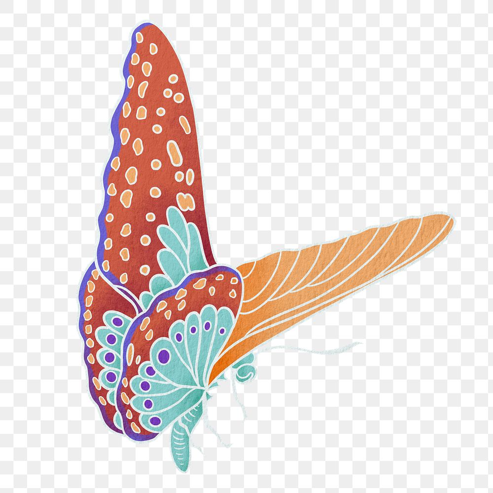 Orange vintage butterfly png sticker, insect illustration, transparent background