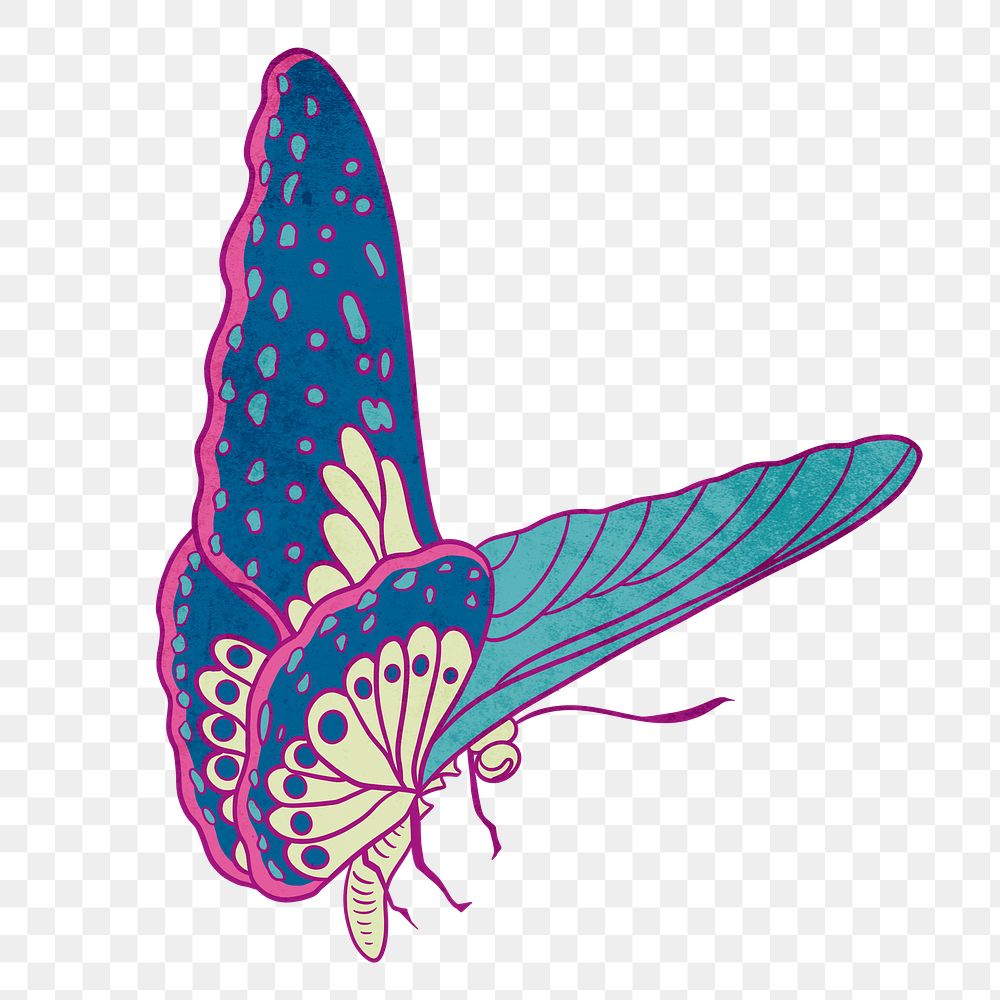 Blue vintage butterfly png sticker, insect illustration, transparent background