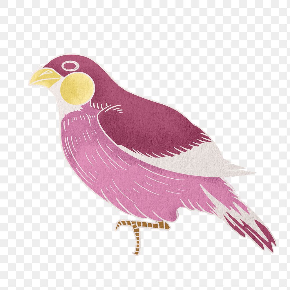 Purple bird png, vintage animal illustration, transparent background