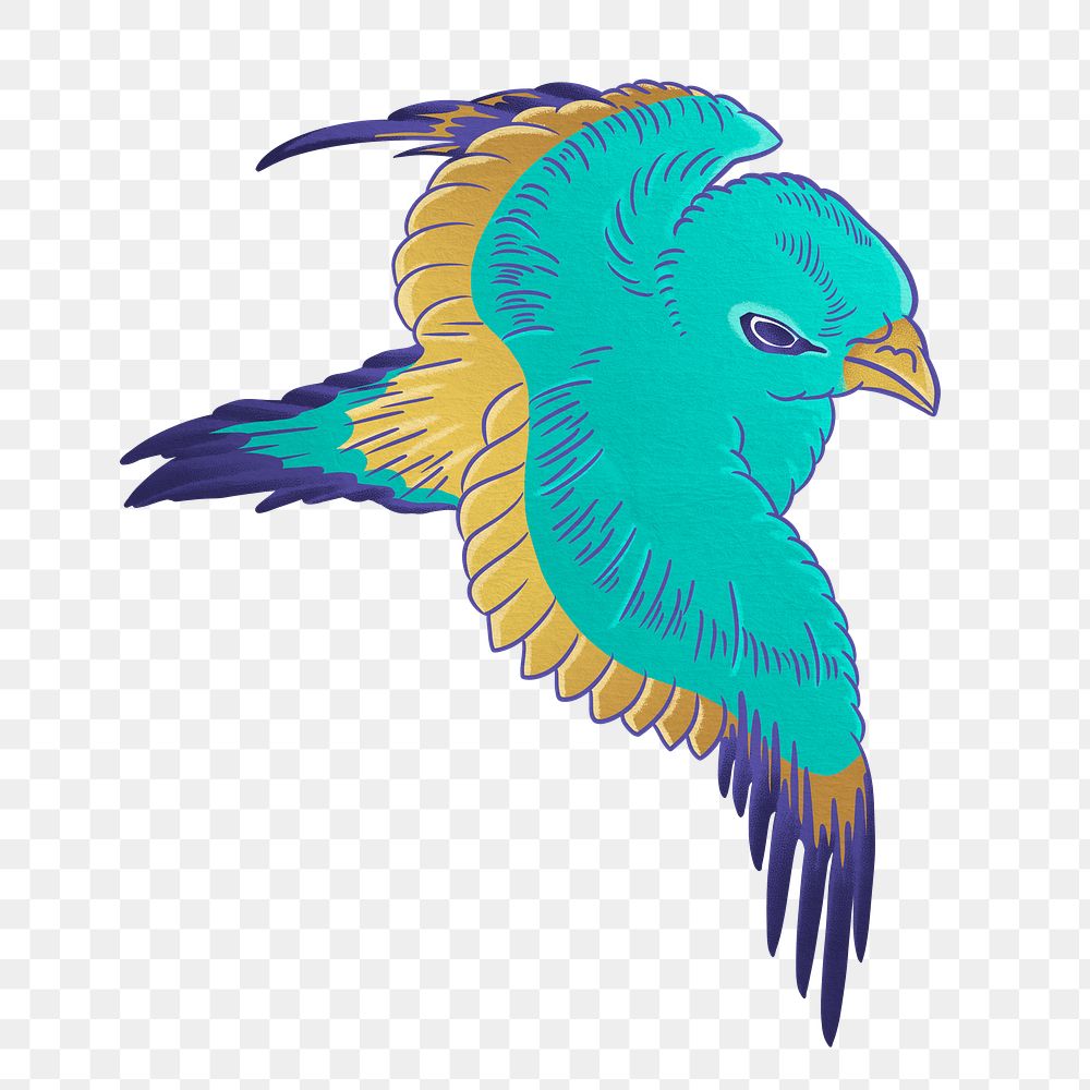 Blue angry bird png, vintage animal illustration, transparent background