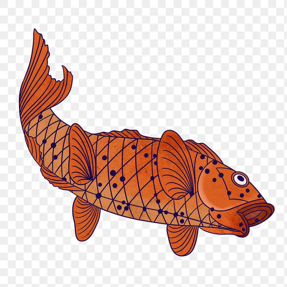 Japanese fish png sticker, vintage animal illustration, transparent background