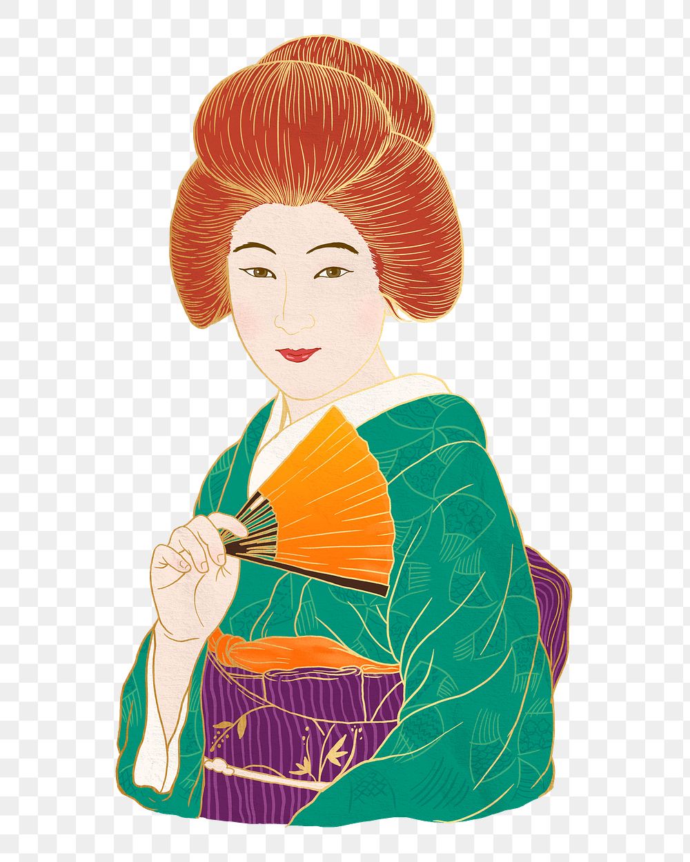 Vintage Japanese woman png, lifestyle sticker, transparent background