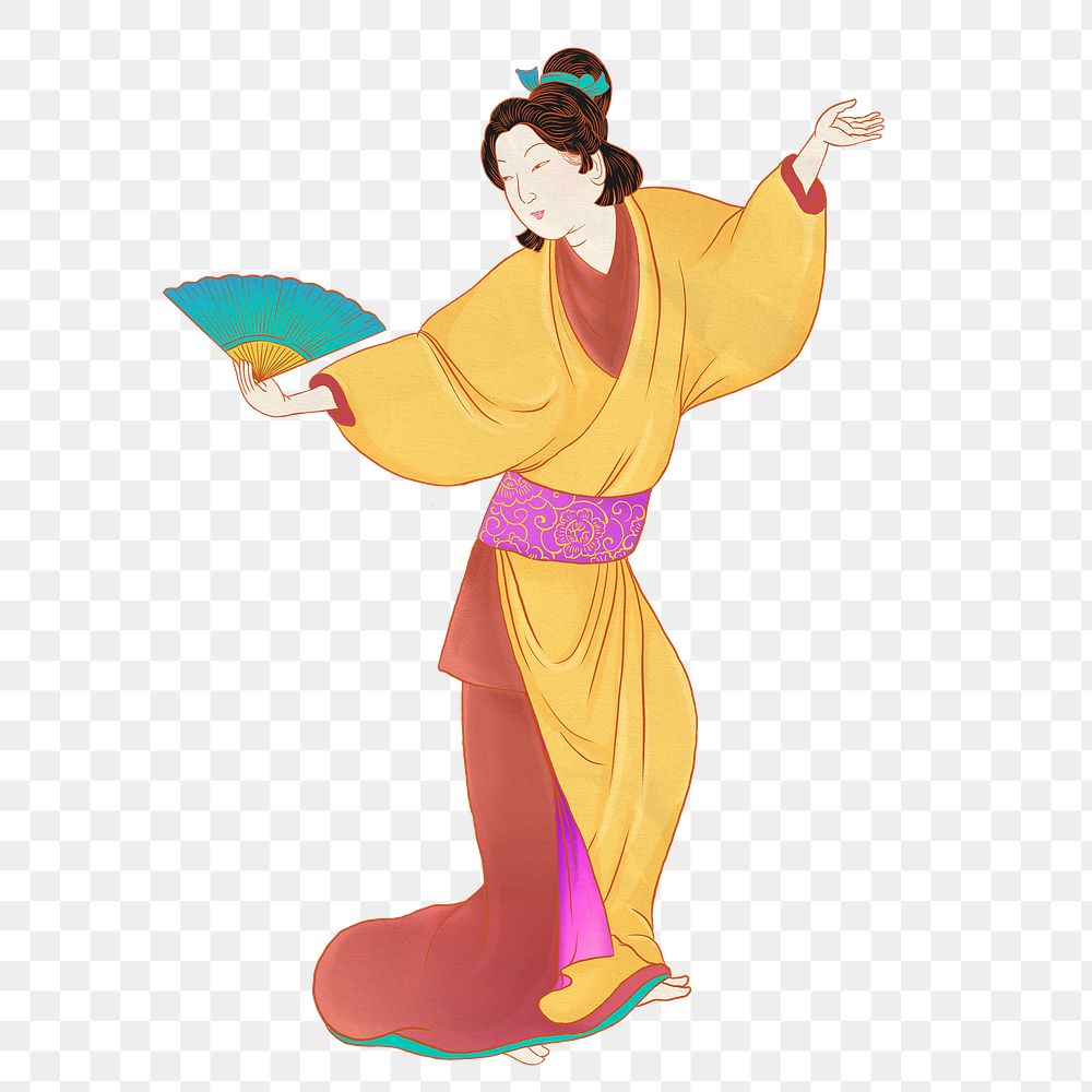 Japanese woman png traditional dance sticker, transparent background
