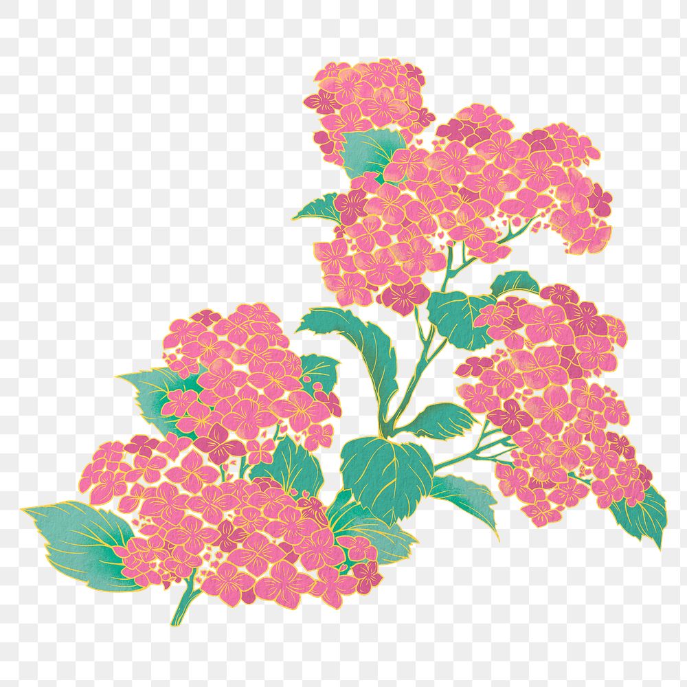 Pink cherry blossom png aesthetic ukiyo-e Japanese flower sticker, transparent background