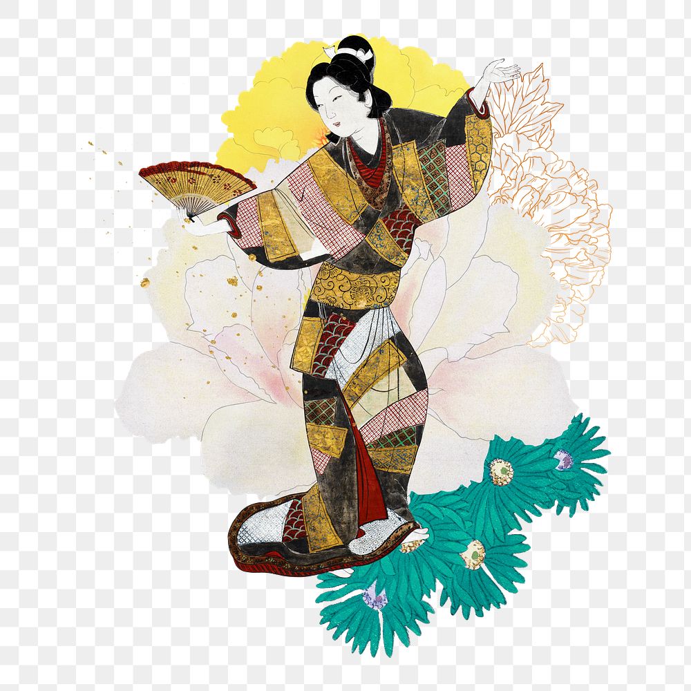 Japanese woman png traditional dance sticker, transparent background