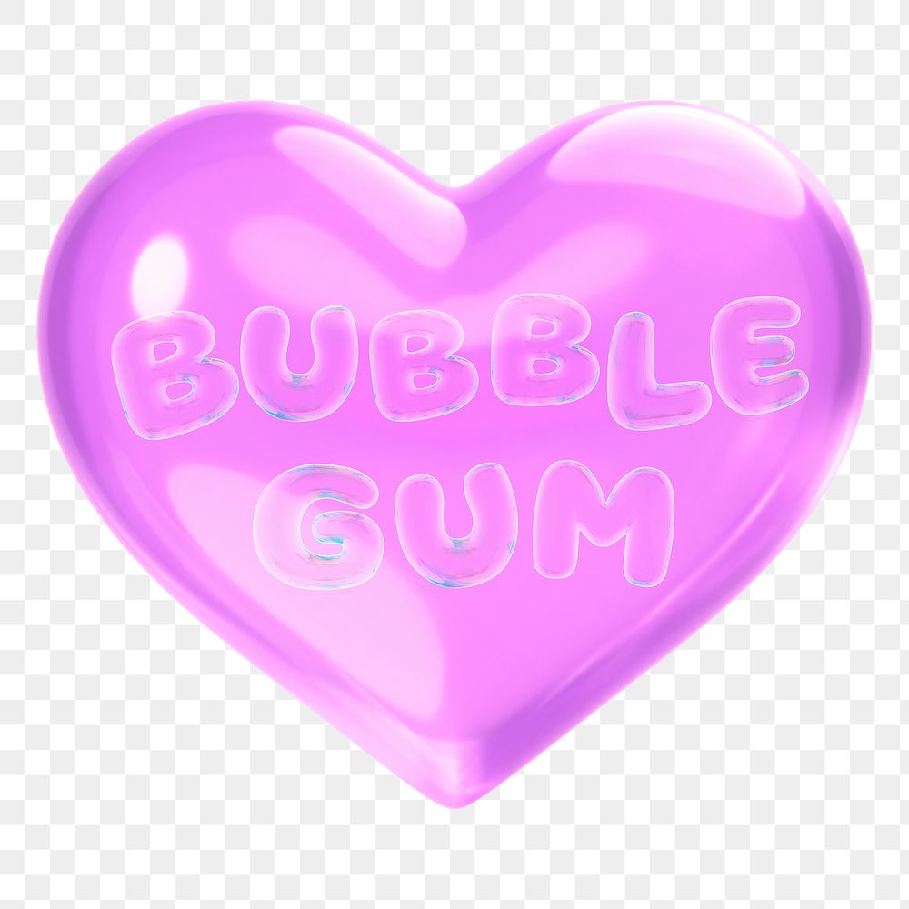 Bubble gum png 3D word sticker, heart balloon design