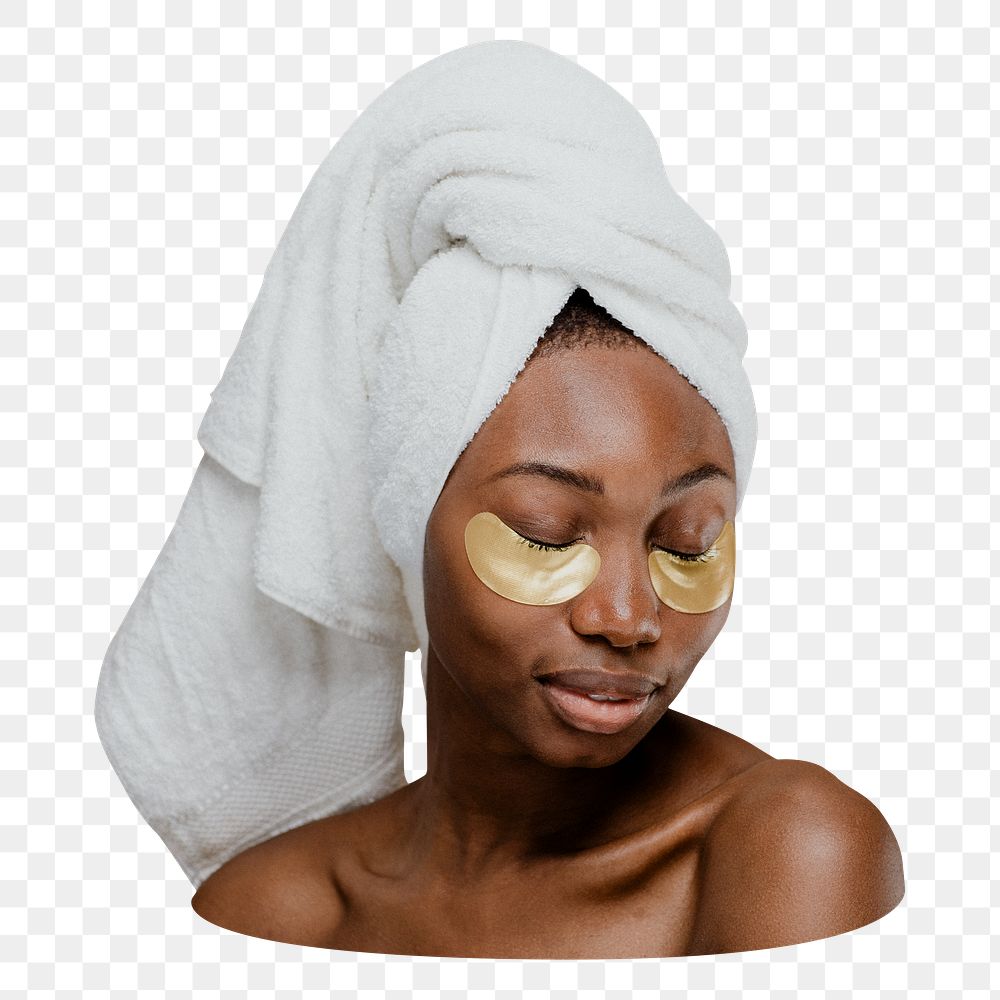 Woman spa png sticker, towel on head image, transparent background