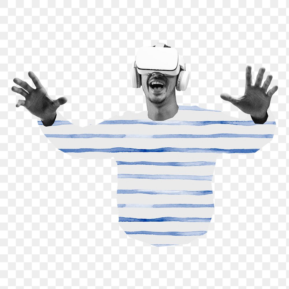 Man wearing VR png sticker, entertainment technology, transparent background