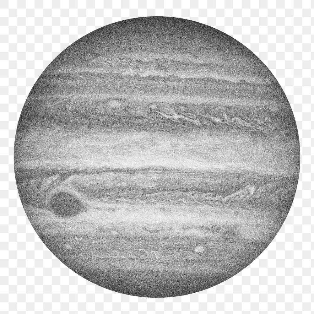 Jupiter planet png sticker, galaxy grayscale collage element, transparent background