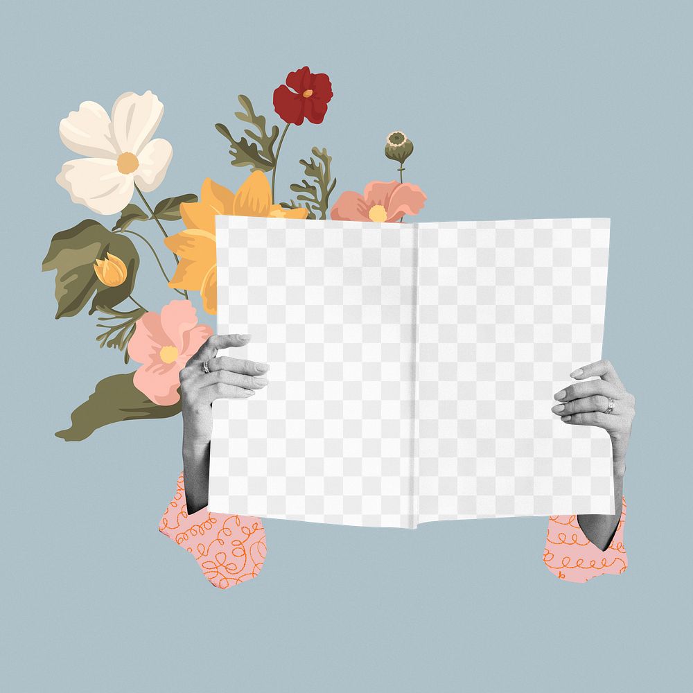 Book cover png sticker transparent mockup, floral design