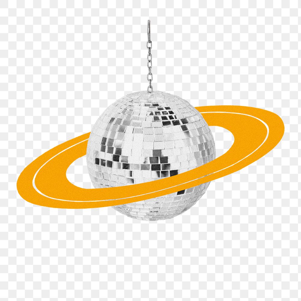 Saturn disco ball png sticker, party decoration remix, transparent background