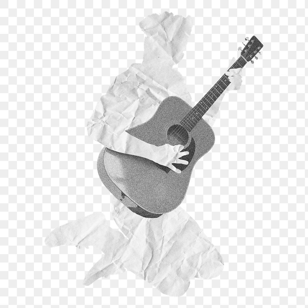 Man playing guitar png sticker, paper texture, transparent background