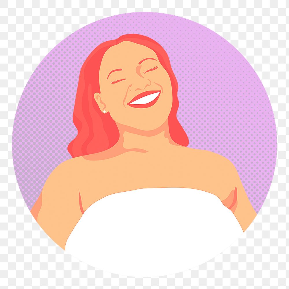 Happy chubby woman png sticker, body positivity badge illustration, transparent background