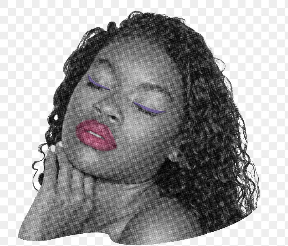 Beautiful African-American png sticker, woman with pink lips, transparent background