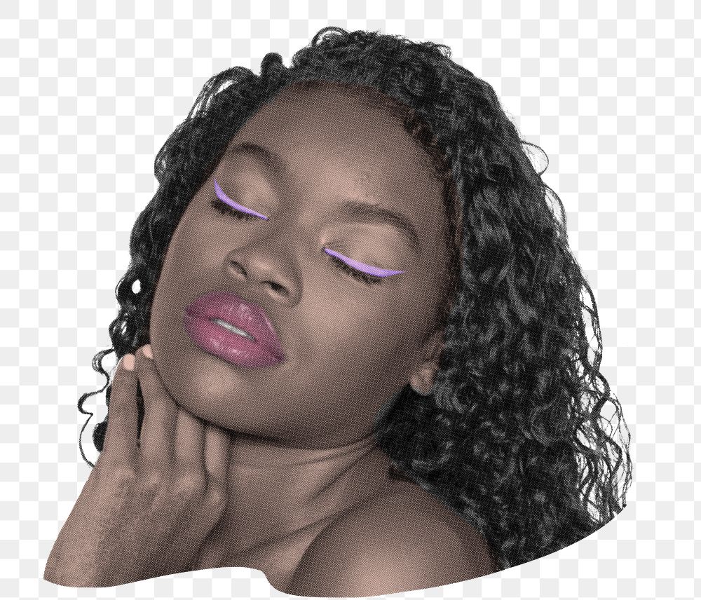 Beautiful African-American png sticker, woman with pink lips, transparent background