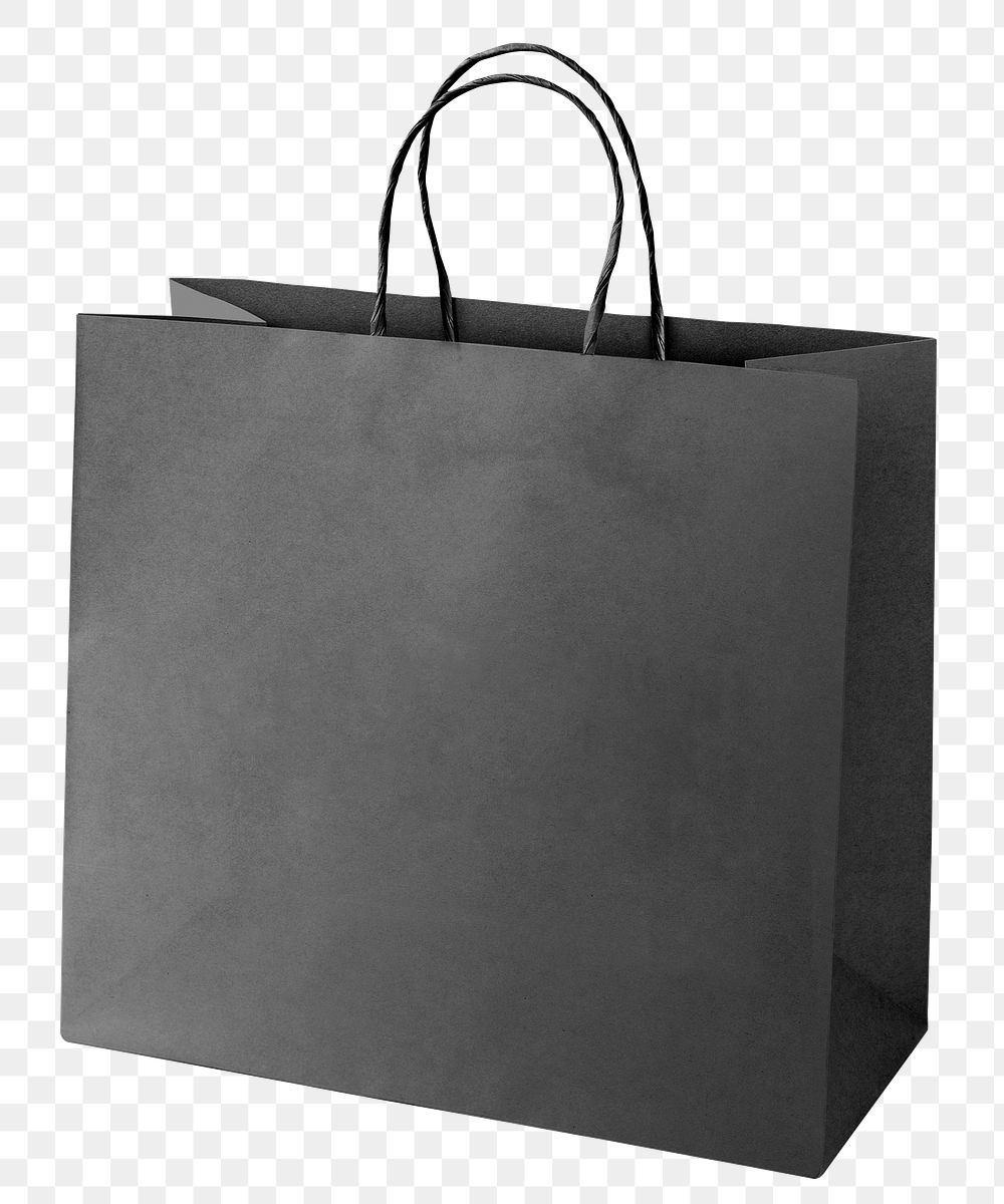 Black shopping bag png sticker, minimal design, transparent background