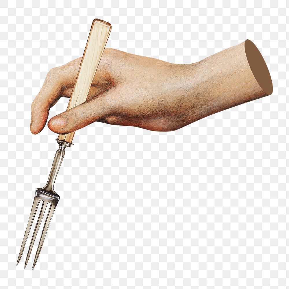 Hand holding bbq fork png sticker, transparent background