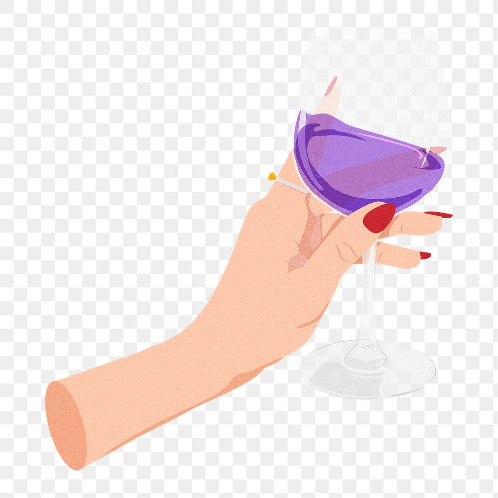 Woman holding png wine glass sticker, transparent background