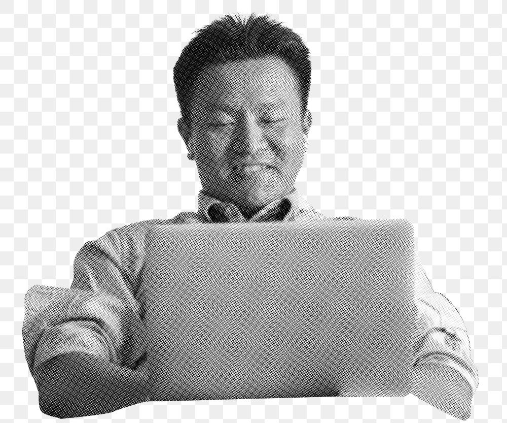 Png businessman working on laptop sticker, transparent background