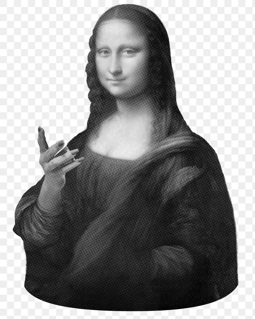 Mona Lisa png greyscale sticker, Da Vinci's famous artwork, remixed by rawpixel, transparent background