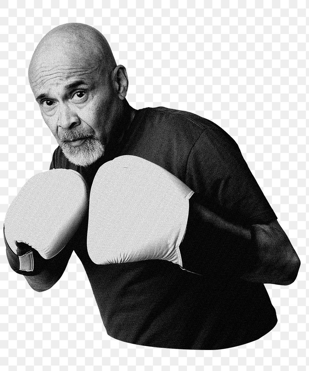 Png man wearing boxing gloves sticker, transparent background