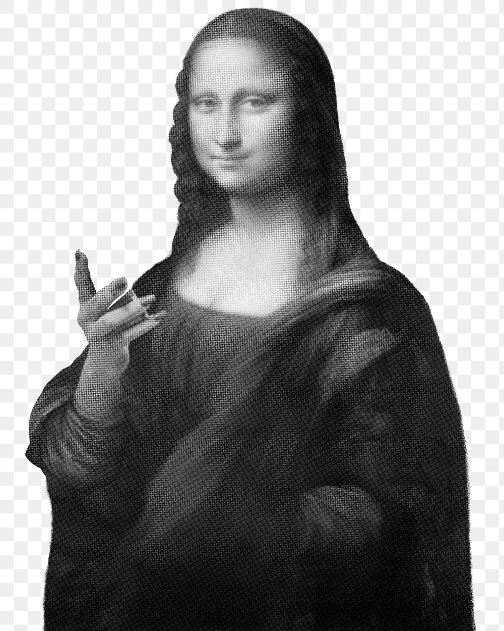 Mona Lisa png greyscale sticker, Da Vinci's famous artwork, remixed by rawpixel, transparent background