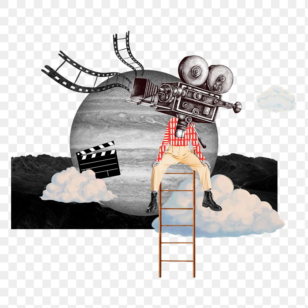 Movie director png ladder sticker, entertainment remix, transparent background