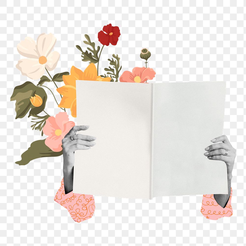 Book lover png sticker, floral remix, transparent background