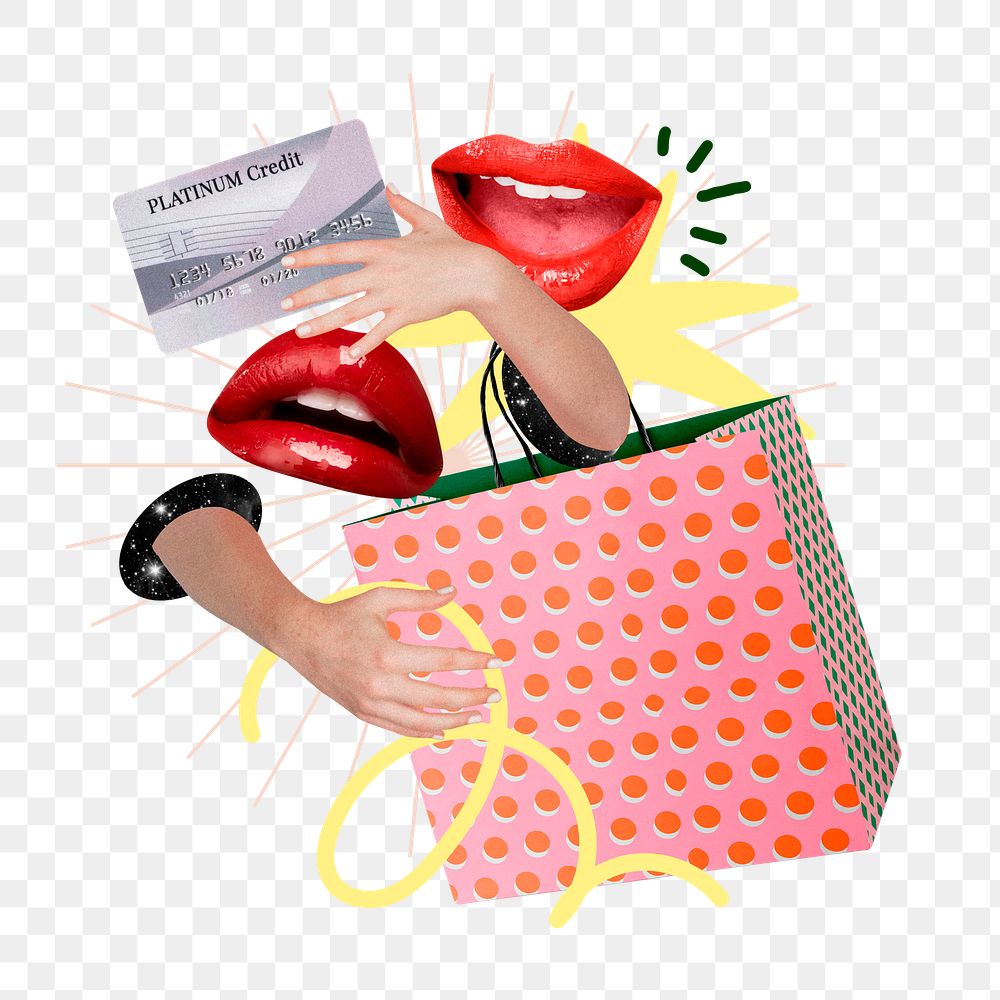 Png shopaholic women's lips sticker, remix, transparent background