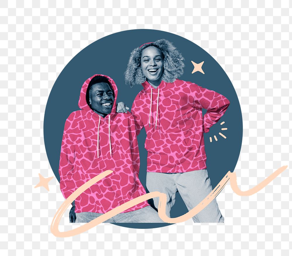 Happy couple png matching hoodies sticker, fashion remix, transparent background