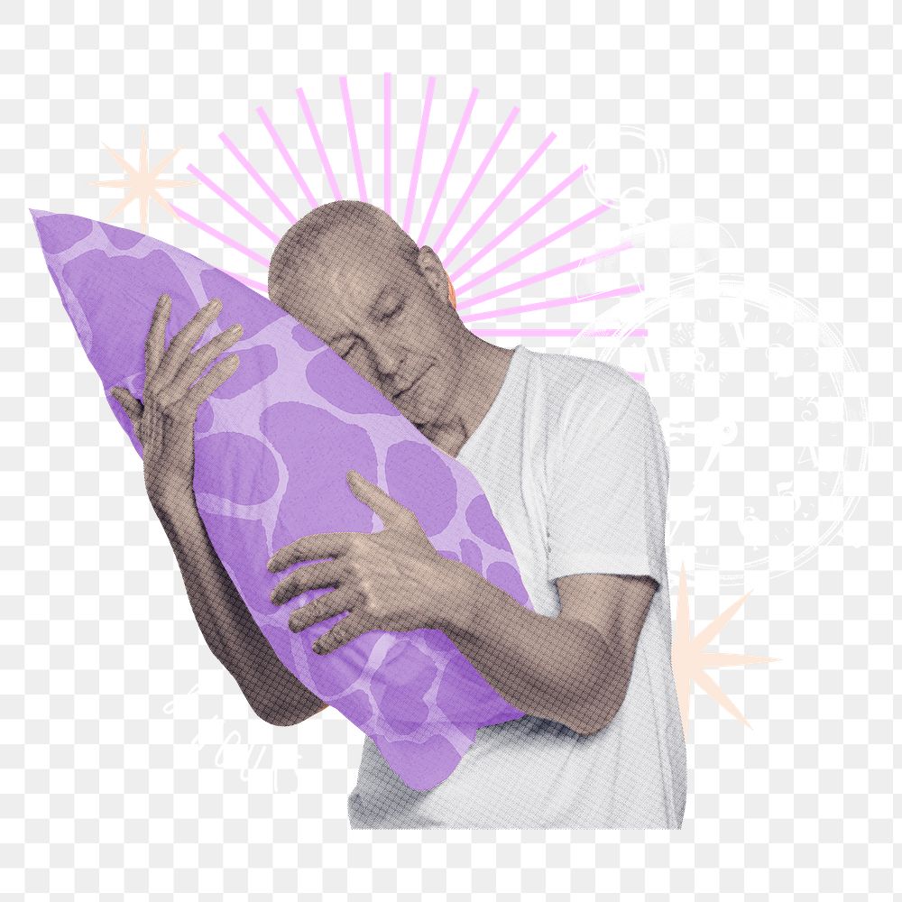 Mature man png hugging pillow sticker, creative remix, transparent background