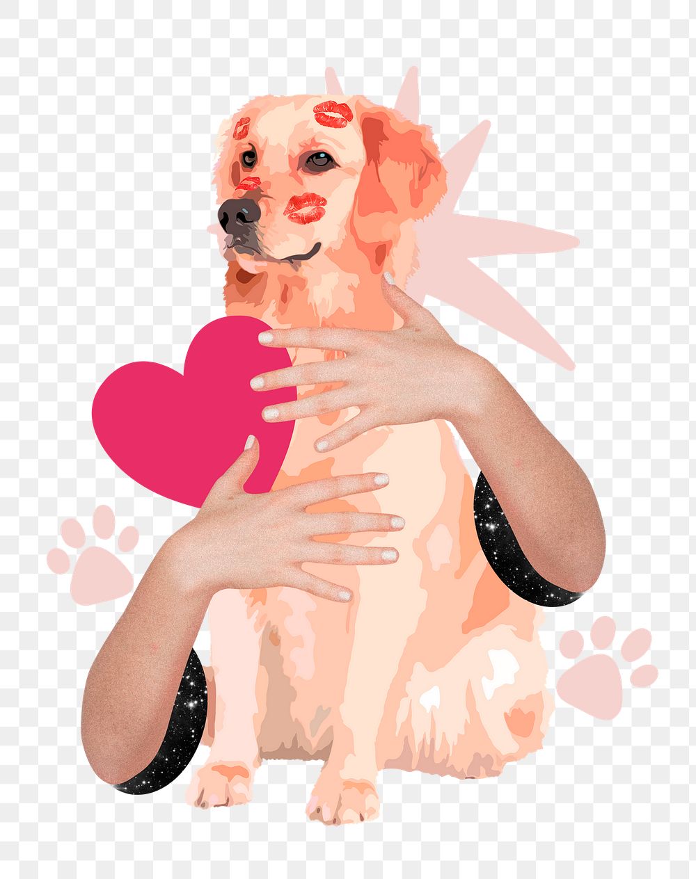 Dog lover png sticker, hands hugging animal remix, transparent background