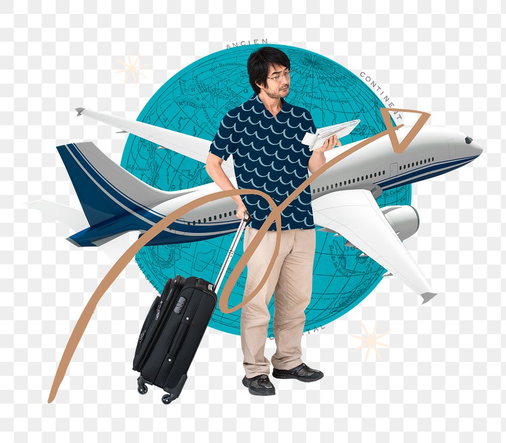 Man dragging luggage png sticker, holiday travel remix, transparent background