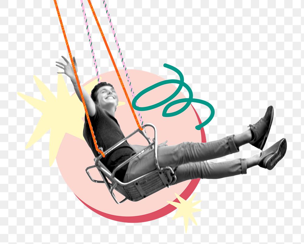 Carefree man  png sticker, on swing remix, transparent background