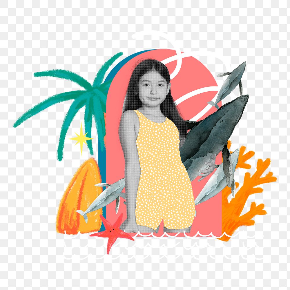 Girl's Summer holiday png sticker, swimwear fashion remix, transparent background