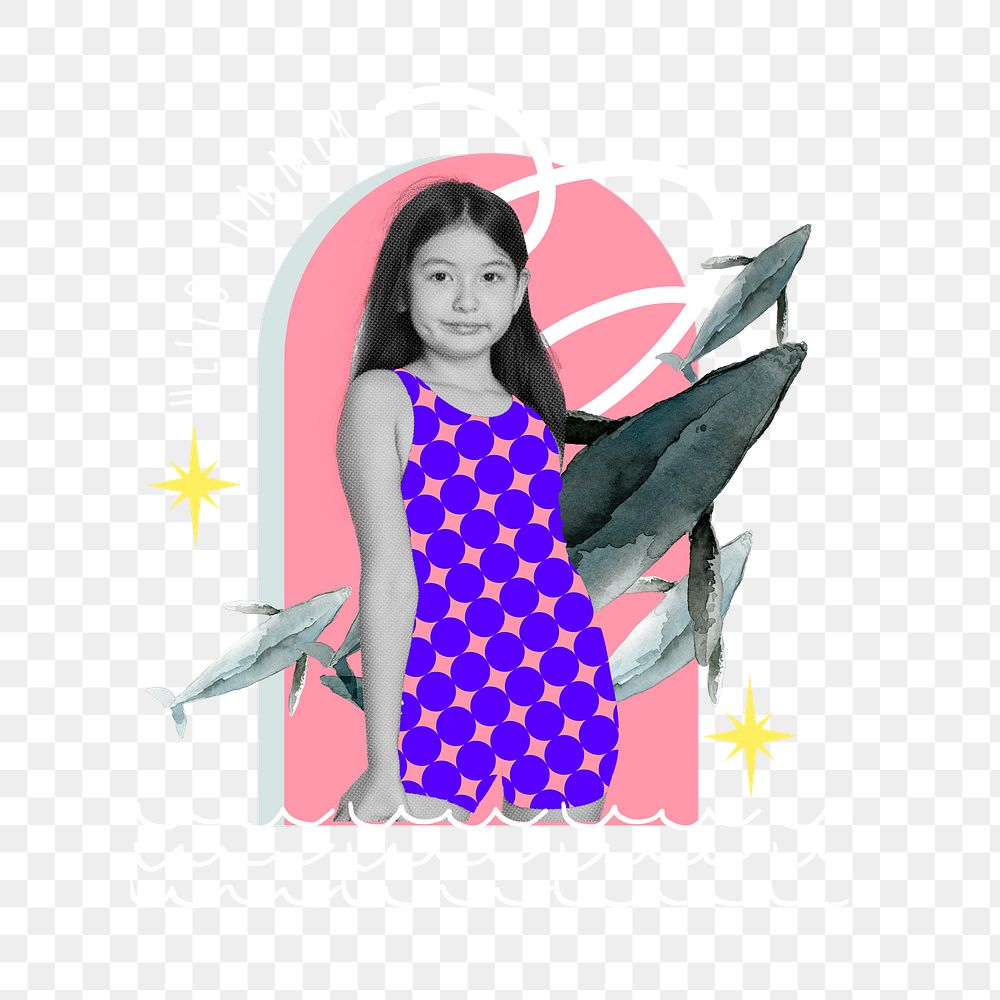 Girl's Summer holiday png sticker, swimwear fashion remix, transparent background