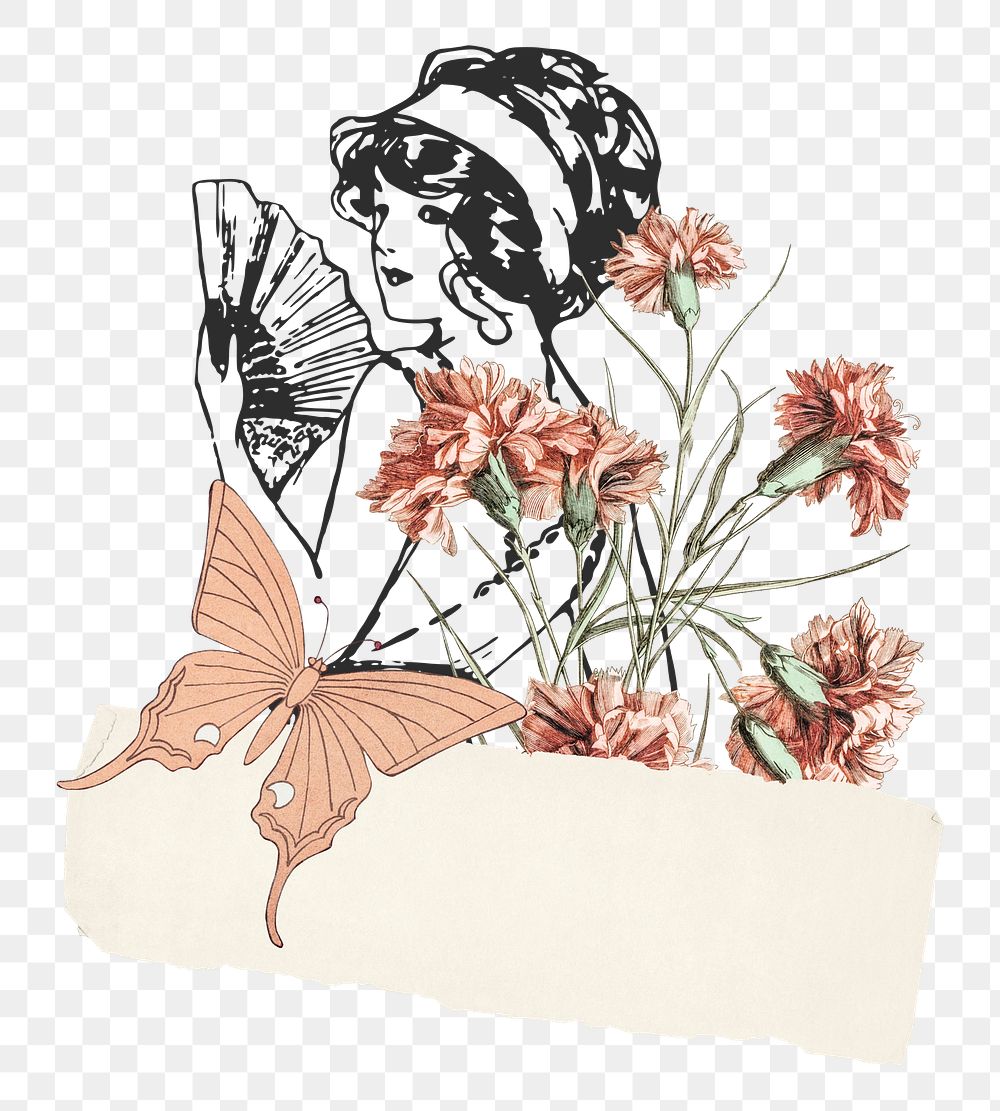 Vintage lady png ephemera sticker, transparent background