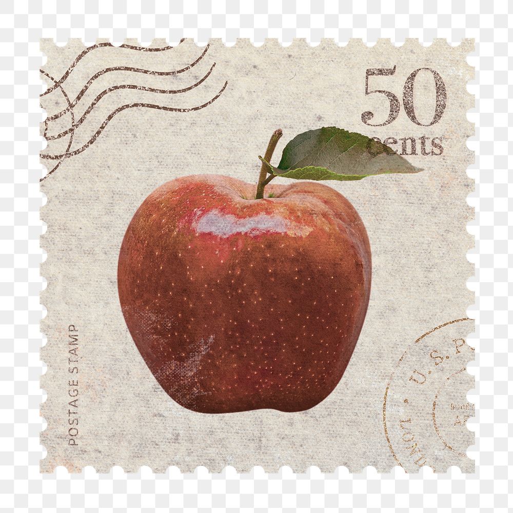 Png apple postage stamp sticker, transparent background