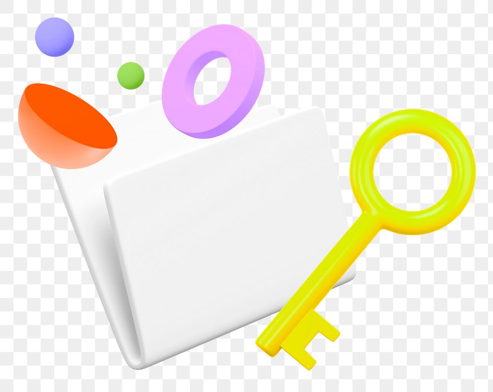 Key to unlock png folder, 3D graphic, transparent background