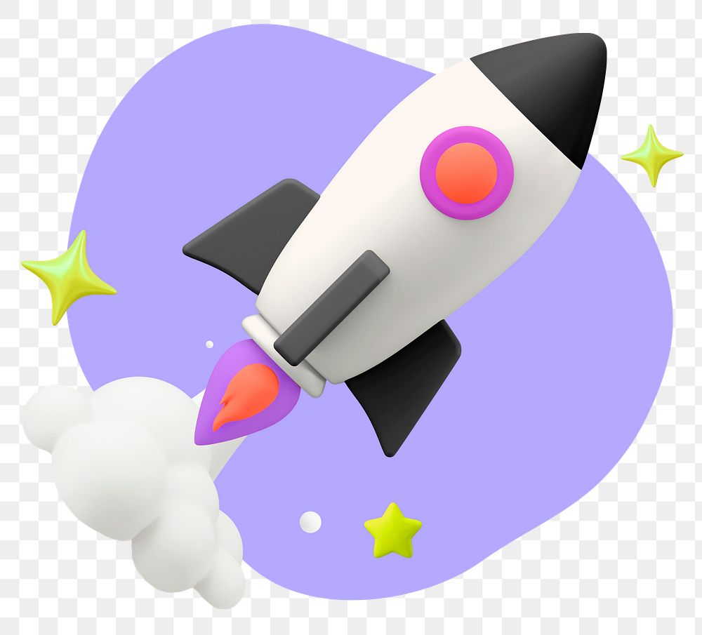 3D launching rocket png sticker, startup business graphic, transparent background