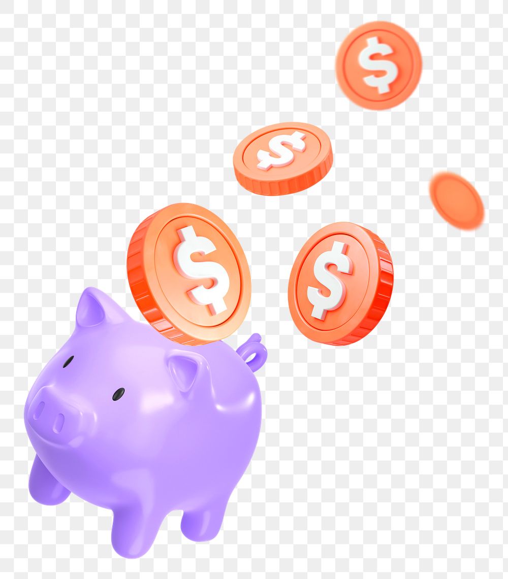 3D piggy bank png sticker, savings, finance graphic, transparent background