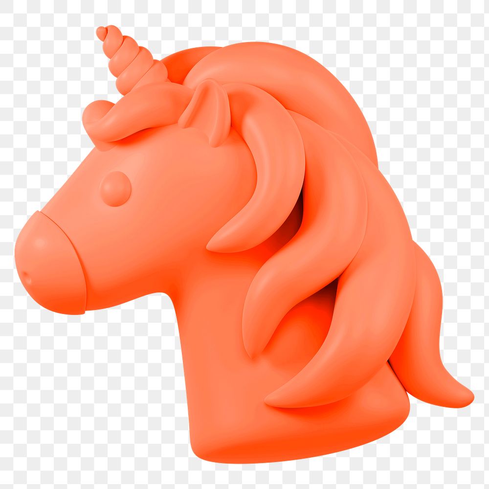 Orange unicorn png 3D sticker, transparent background
