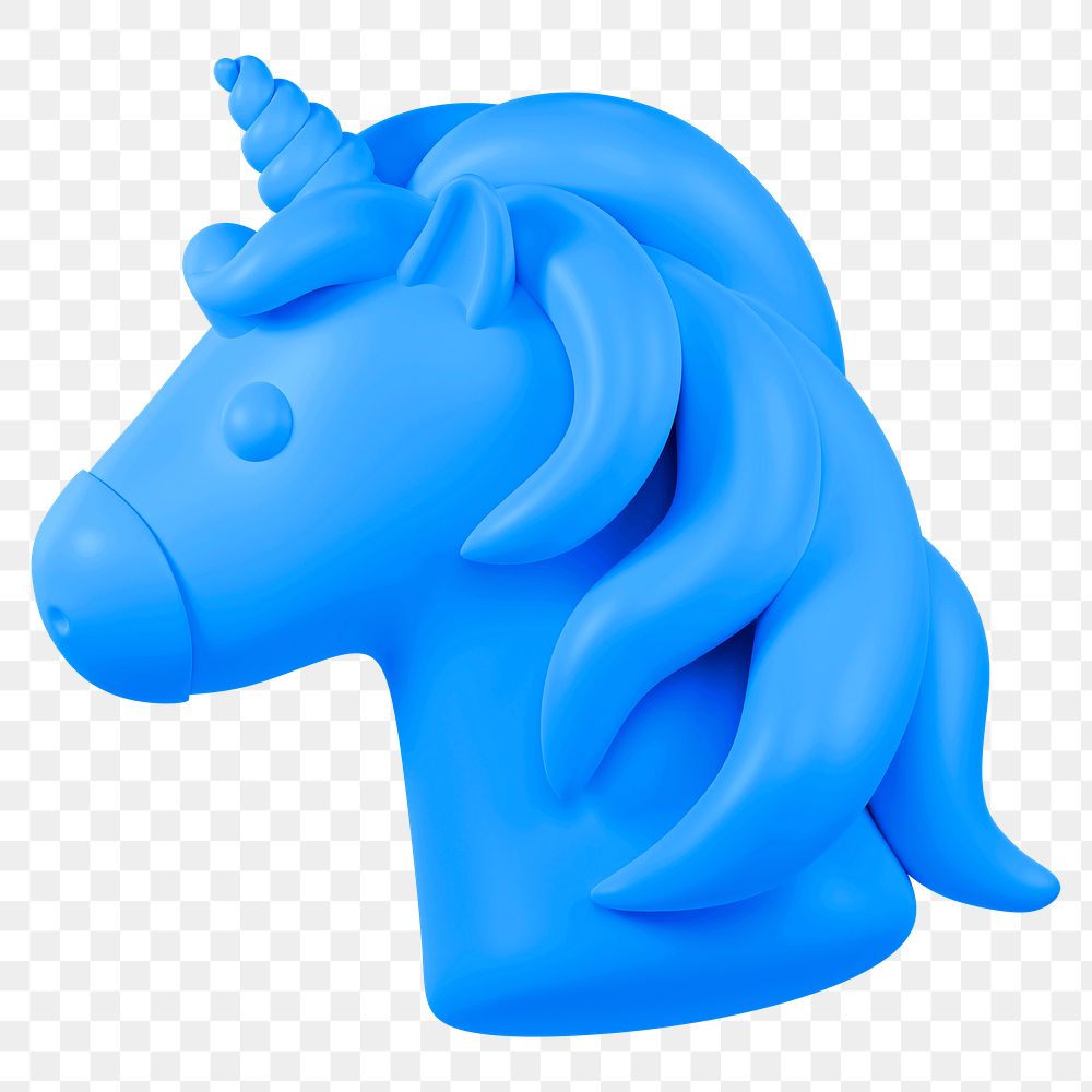 Blue unicorn png 3D sticker, transparent background