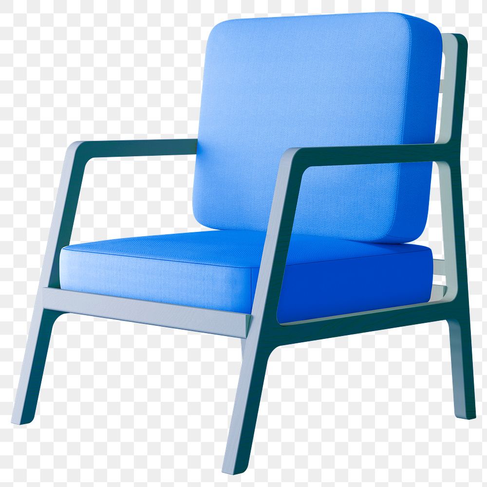 Blue chair png 3D sticker, transparent background