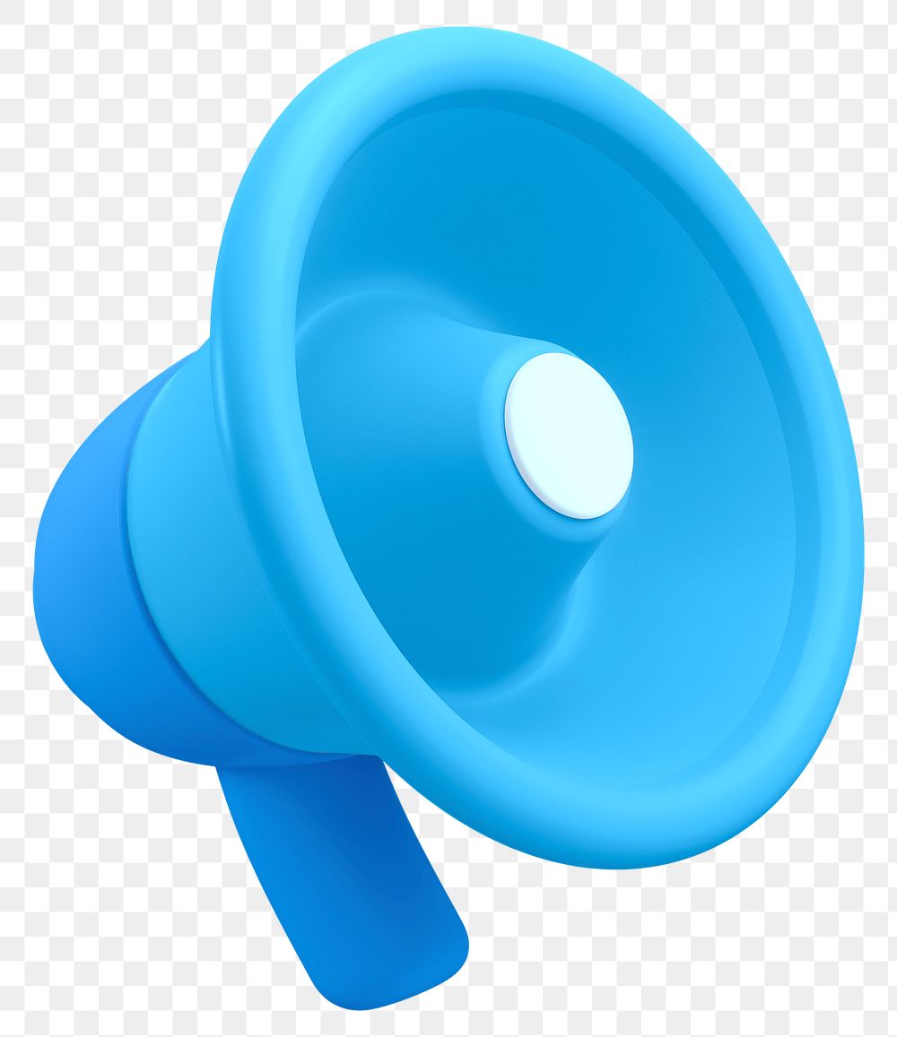 Blue megaphone png 3D sticker, transparent background