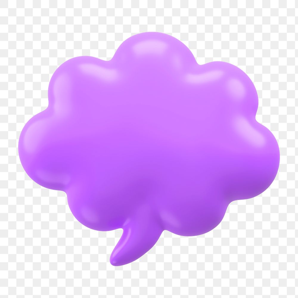 Png purple thinking bubble 3D sticker, transparent background