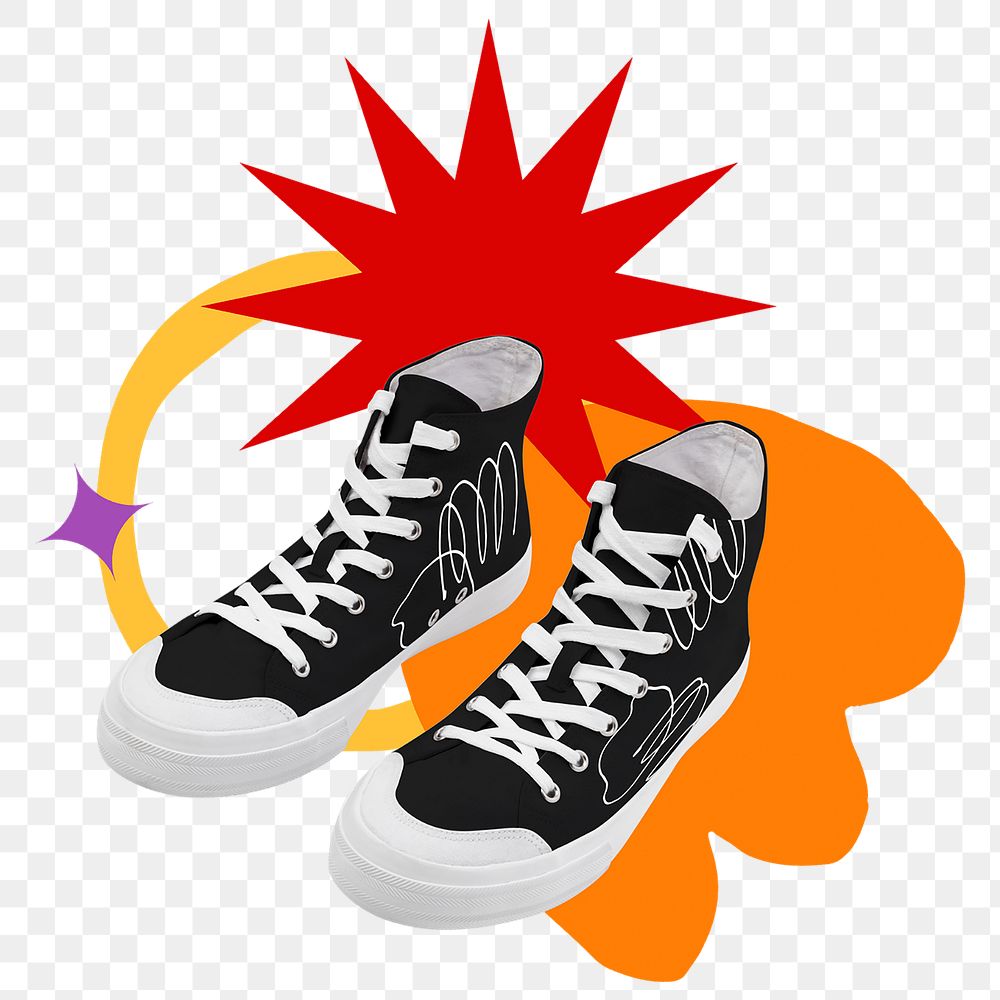 Cool sneakers png sticker, colorful remix, transparent background 