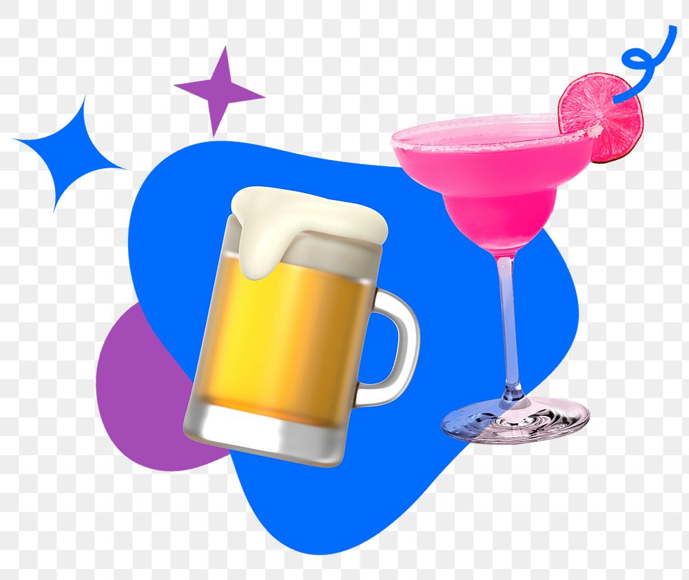 Alcohol drinks png sticker, colorful remix, transparent background 