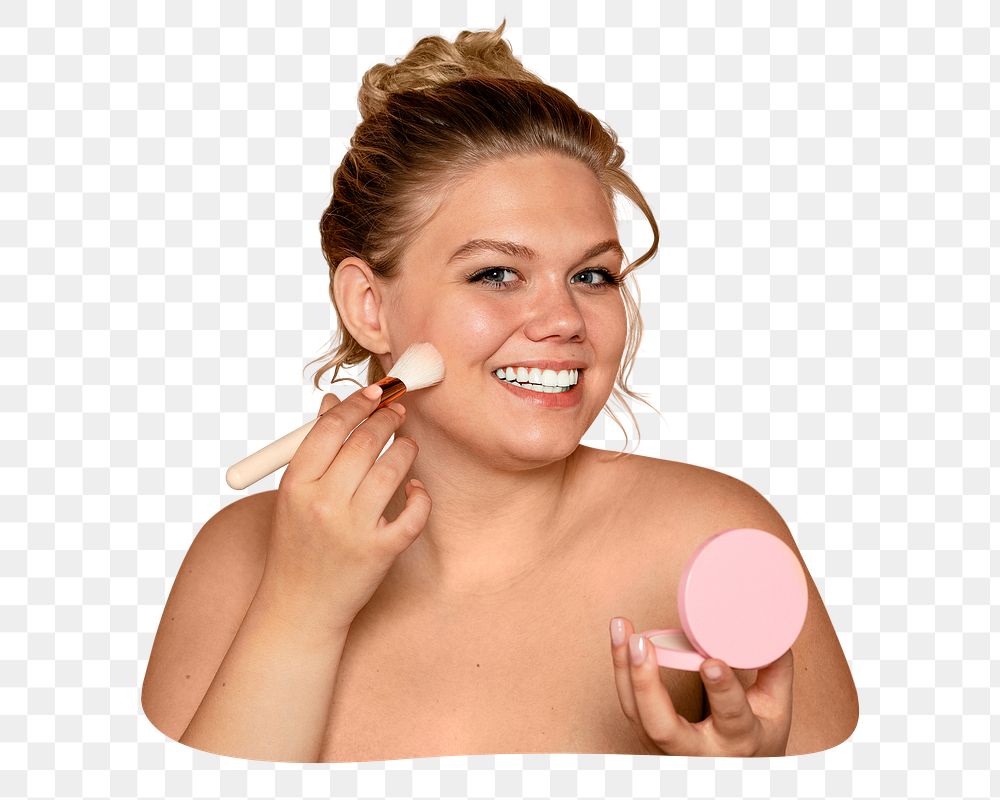 Png girl putting on makeup sticker, transparent background